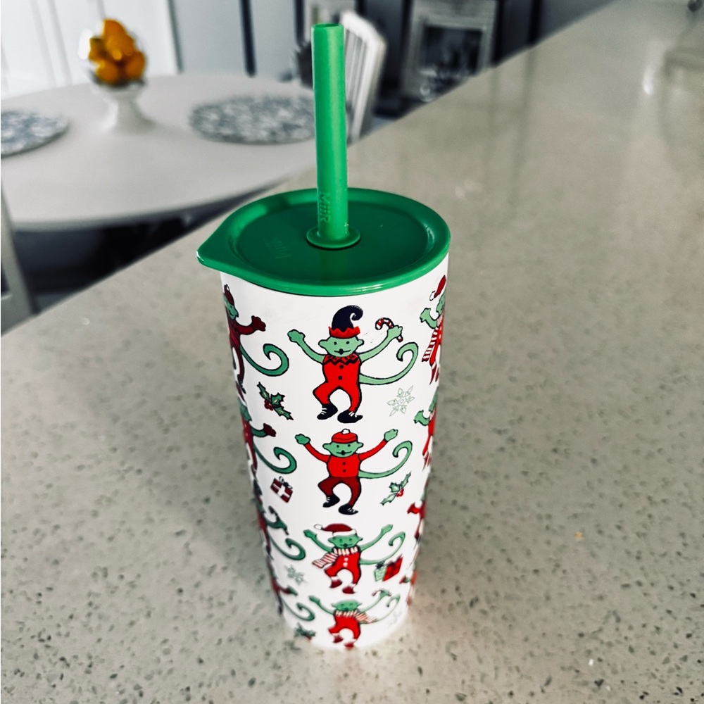 Roller Rabbit Festive Elf Tumbler with Green Lid and Straw
